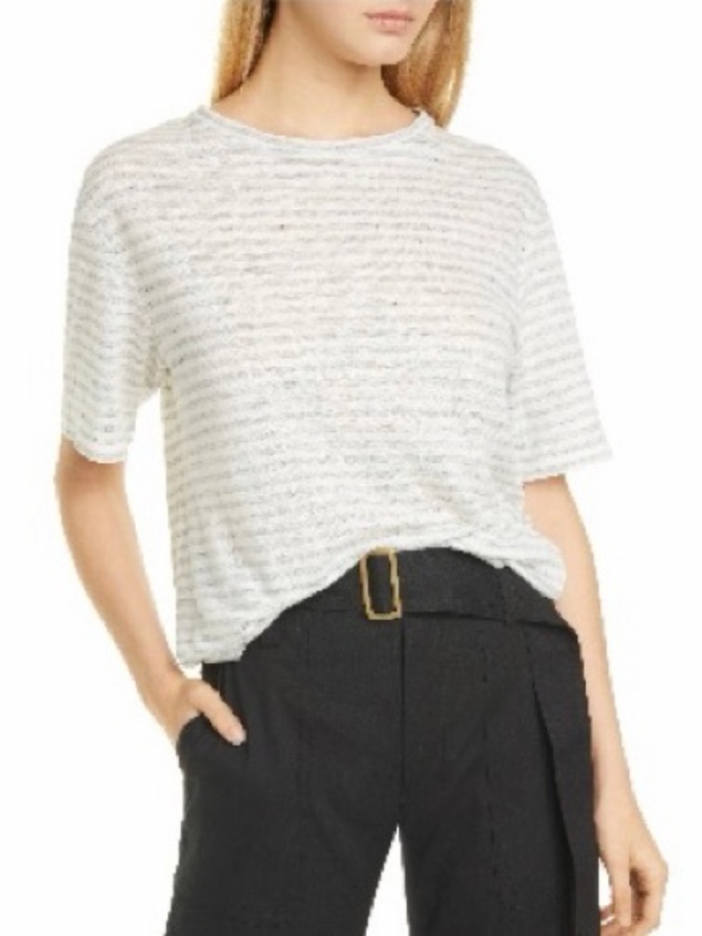 VINCE Classic Stripe Linen Boyfriend T-shirt
